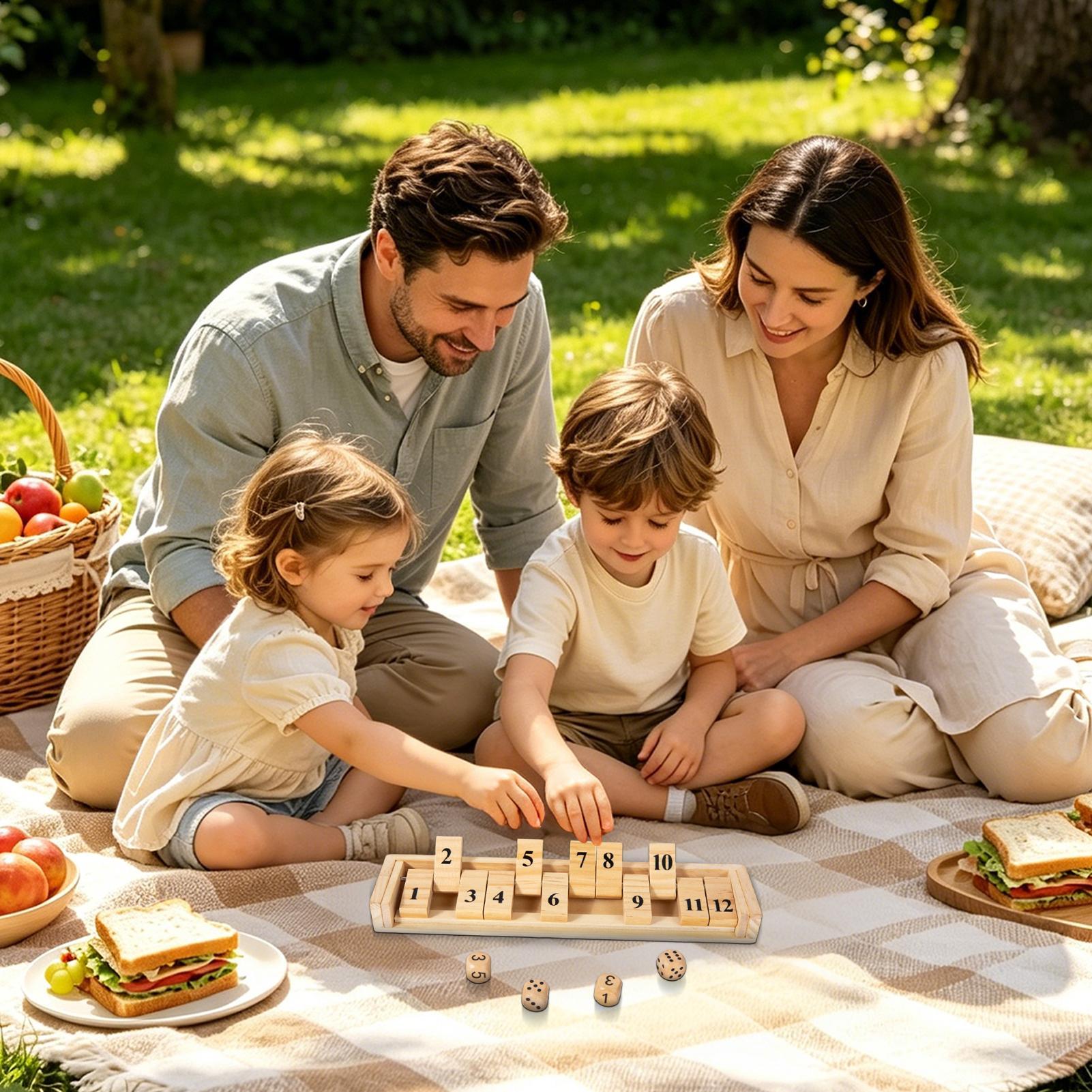 Party Games Usa - เกมชัทเดอะบ็อกซ์ เกมกระดานตัวเลขไม้พร้อมลูกเต๋า เกมปาร์ตี้สำหรับครอบครัวแบบพกพาสำหรับผู้ใหญ่ เกมกลยุทธ์