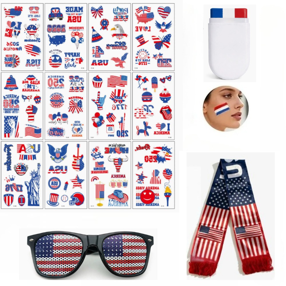 Party Games Usa - ชุดแฟนคลับสหรัฐอเมริกา ปี 2026 ชุดเชียร์รักชาติสำหรับวันแข่งขัน ประกอบด้วยที่คาดผม แว่นกันแดด