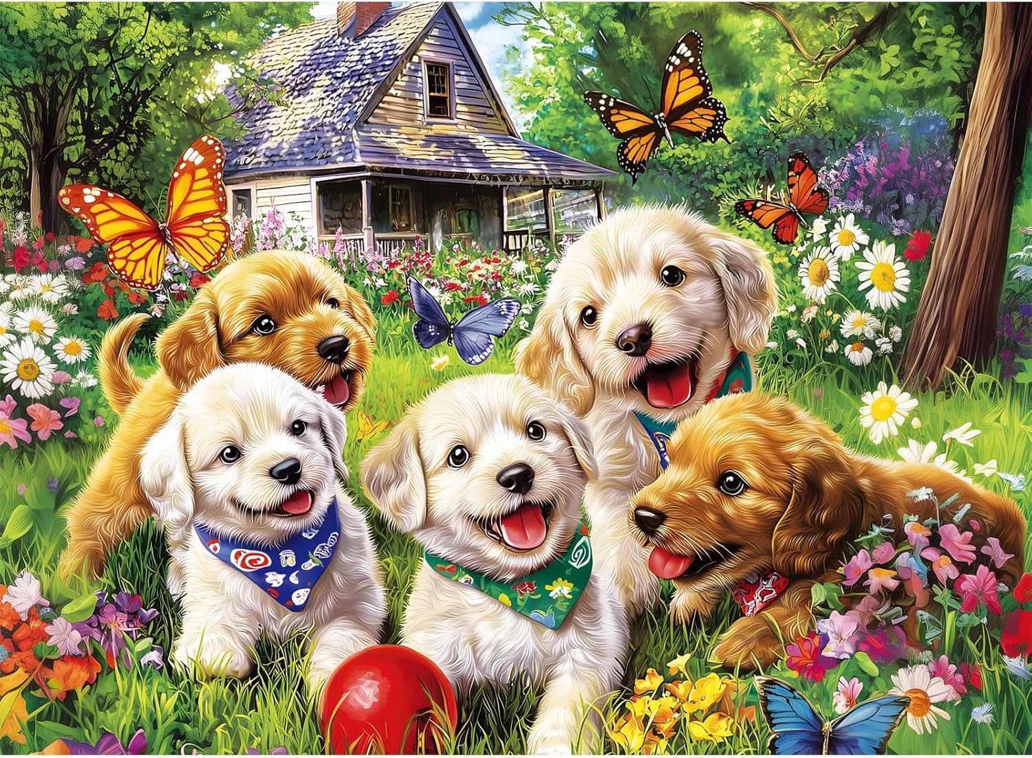 Games Garden Party - จิ๊กซอว์ไม้รูปสุนัขน่ารักในสวน 1000 ชิ้น เกมส์บนโต๊ะสำหรับเพื่อน เกมส์พักผ่อนสำหรับวัยรุ่น ของเล่นตกแต่งผนังระเบียง