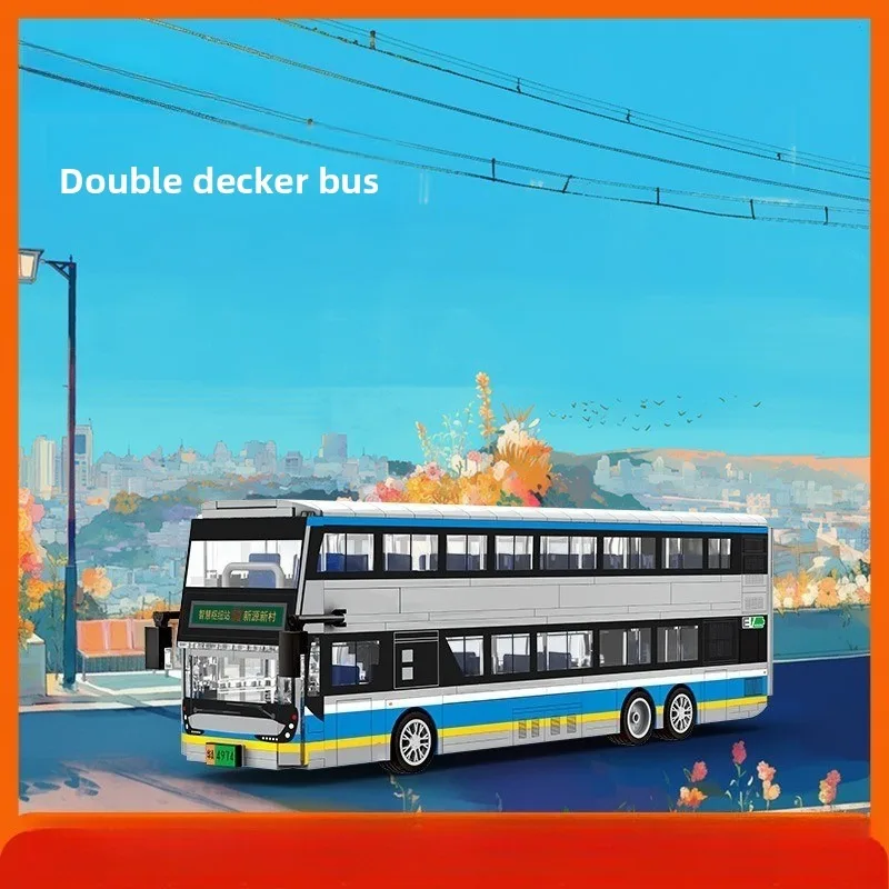 Party Games Bus - 2026 ของเล่นรถบัสเมืองใหม่ รถบัสสองชั้นระหว่างเมือง ชุดประกอบบล็อกตัวต่อขนาดเล็ก ของขวัญตกแต่ง โมเดลของเล่น