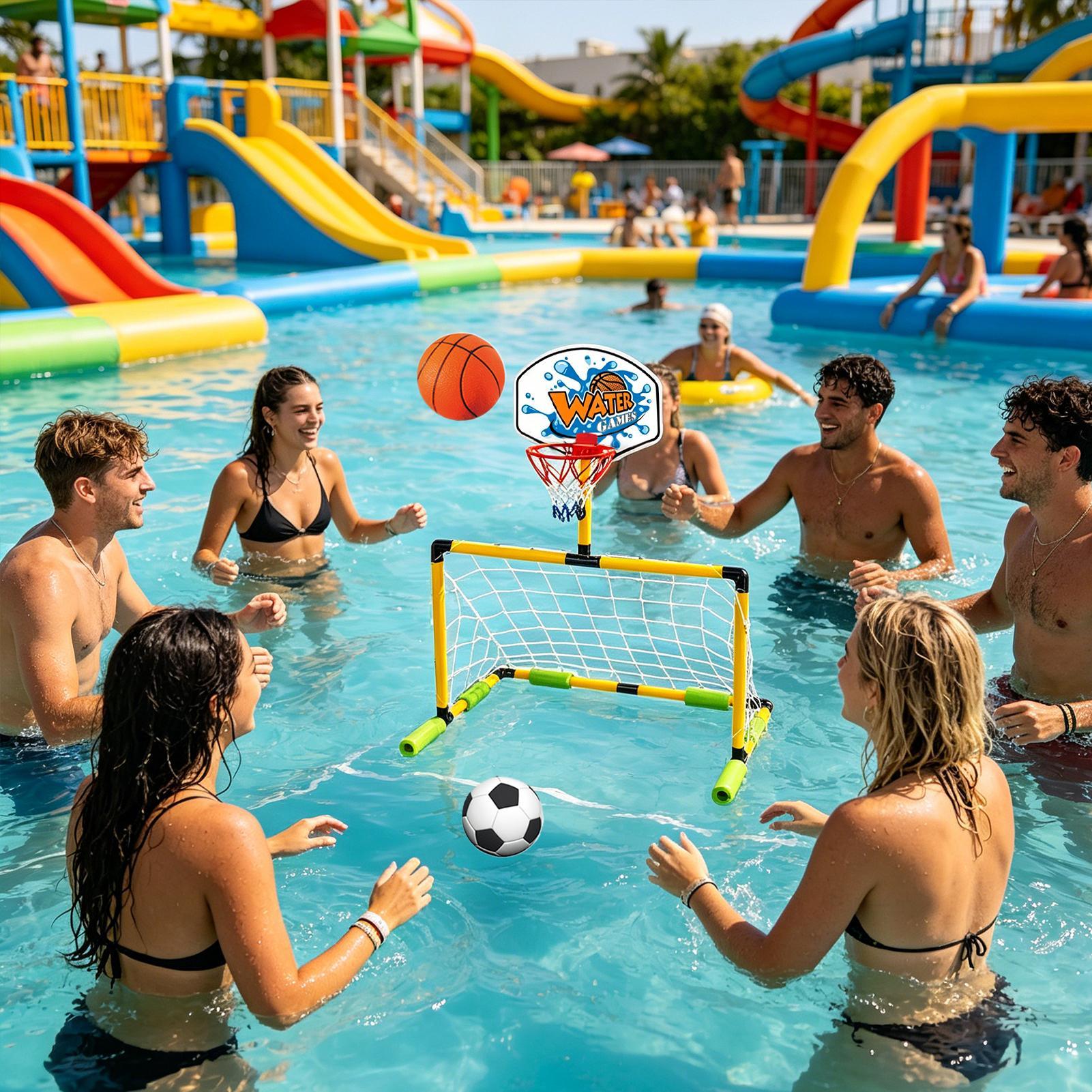 Party Games Kids And Adults - ห่วงบาสเก็ตบอลในสระน้ำ 2-in-1 ชุดประตูฟุตบอลและบาสเก็ตบอล เกมนับคะแนนลอยน้ำ ของเล่นสำหรับเด็กและผู้ใหญ่ ของเล่นแบบอินเทอร์แอคทีฟ