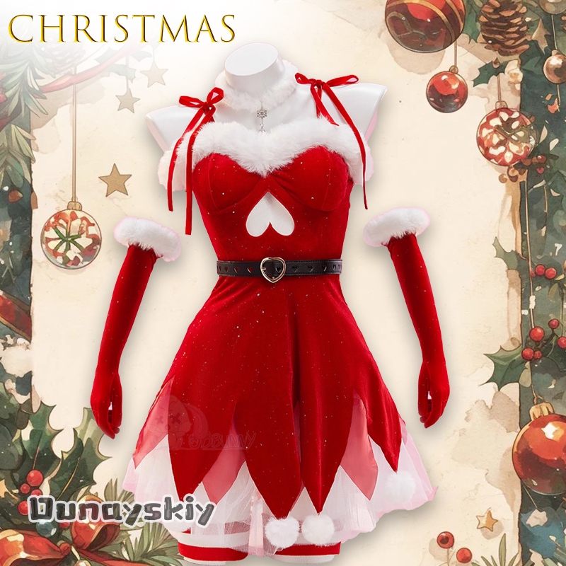 Party Games Online - ชุดคอสเพลย์เดรสกำมะหยี่สีแดงแบบไม่มีสายสำหรับเทศกาลคริสต์มาส {Anna zhang Online} ชุดเดรสสำหรับงานปาร์ตี้และเทศกาลคริสต์มาส ﻿