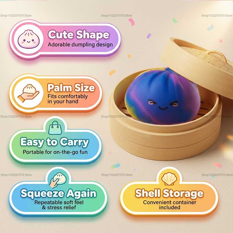 Party Games Mini - ของเล่นรูปขนมปังนึ่งสีรุ้งแบบใหม่ พร้อมกล่องนึ่ง ของเล่นบีบคลายเครียด รูปทรงขนมปังนึ่งเหมือนจริง สำหรับบรรเทาความวิตกกังวลทางประสาทสัมผัส
