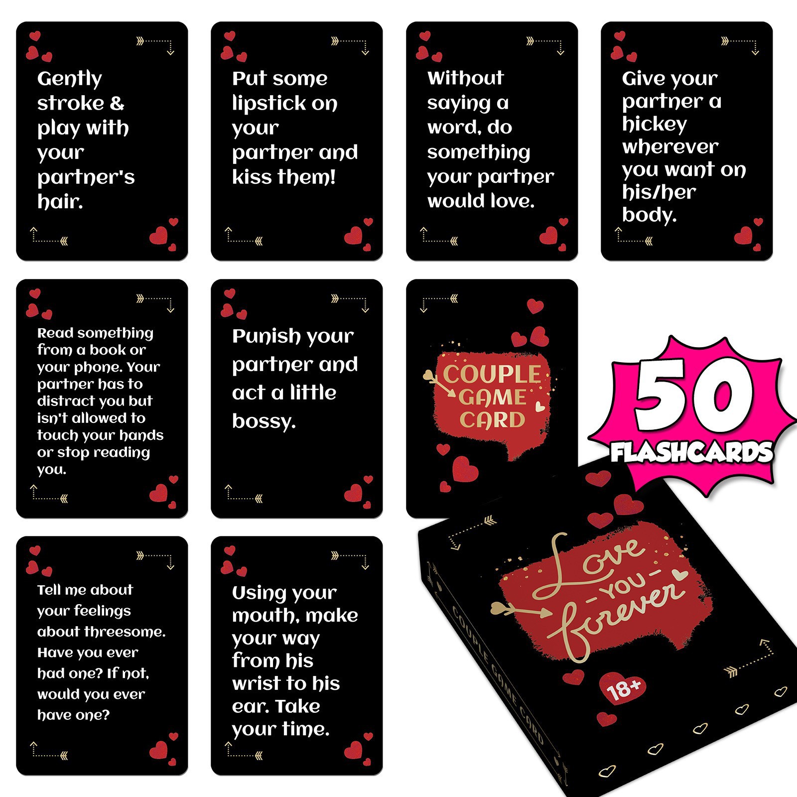 Party Games Couple - การ์ดเกมท้าทายสำหรับคู่รัก 50 ใบ, อุปกรณ์เกมถามคำถามสร้างบรรยากาศโรแมนติกสำหรับคู่สามีภรรยาในคืนเดตที่บ้าน